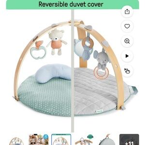 Plush Baby Play Gym with Reversible Mat - Green & Gray